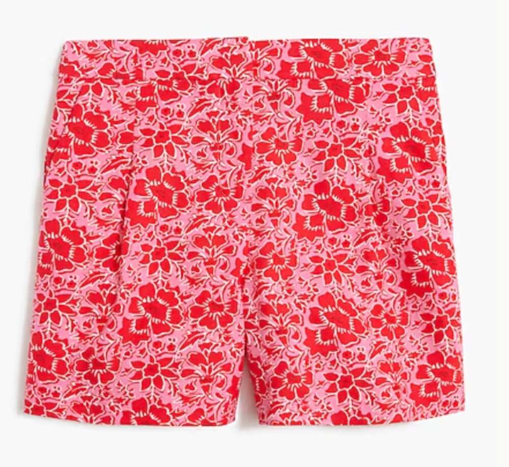 J. CREW NWT Printed elastic-back linen-blend pleated shorts // 6